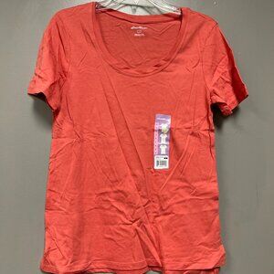 Eddie Bauer Womens Short Sleeve Scoop Neck Tee Sz S Orange Relaxed Fit Tunic